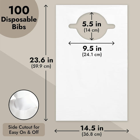 Wellbrite 15.5 23.6 Pack 100 Disposable Bibs for Adults - x in - White, of - Over-the-Head Design & Adult Disposable