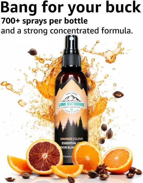 Lumi Outdoors Natural Air Freshener - Orange Clove | Essential Oil Odor Eliminating Room Spray