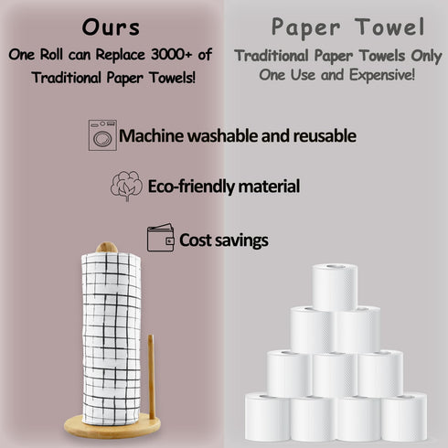 25 Pack Reusable Paper Towels, Washable Cotton Cloth for Kitchen, Paperless Towels Roll, Zero Waste Alternative (Black
