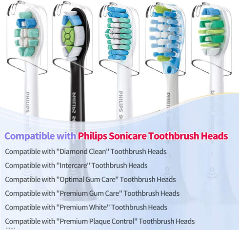 Toothbrush Travel Case Compatible with Philips Sonicare Electric Toothbrush & 6Pcs Reusable Head Covers (White)