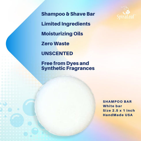 Spiraleaf Shampoo & Shave Bar – Plant-Based Shampoo & Shave Bar for All Hair Types, Unscented