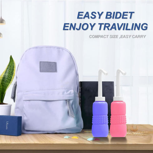 Upside Down Peri Bottle for Postpartum Care - Portable Bidet Bottle with Travel Bag, Reusable Douche Bottle (Blue+Pink)