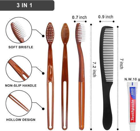 100 Pack Disposable Toothbrushes with Toothpaste and Comb, Individually Wrapped, Travel Size for Homeless, Hotels