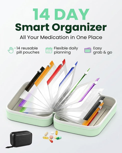 Set 14 Binder(1*Black) Waterproof Pill Pouch Travel Pill Organizer Pouches Medicine Kit Bags Pills Day Medication Metal