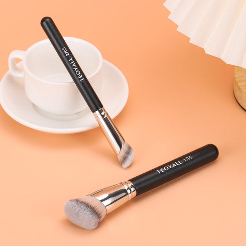TEOYALL 2PCS Foundation Contour Brush Set, Angled Synthetic Kabuki Brush for Blending, Setting, Concealing with Liquid,