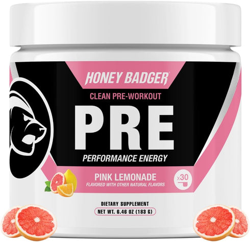 Honey Badger Pre Workout Powder - Keto Vegan Preworkout for Men & Women with Vitamin C, Beta Alanine, Caffeine, Pink