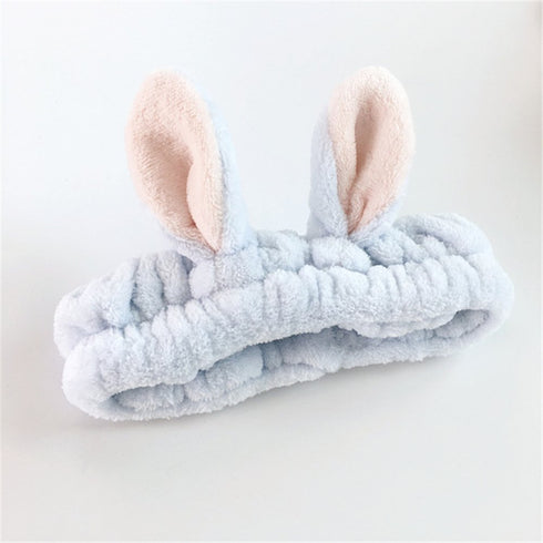 LOVEF 5Pcs Bunny Ear Cosmetic Headband Fluffy Elastic Hairband for Shower, Spa, Party, Facial Mask