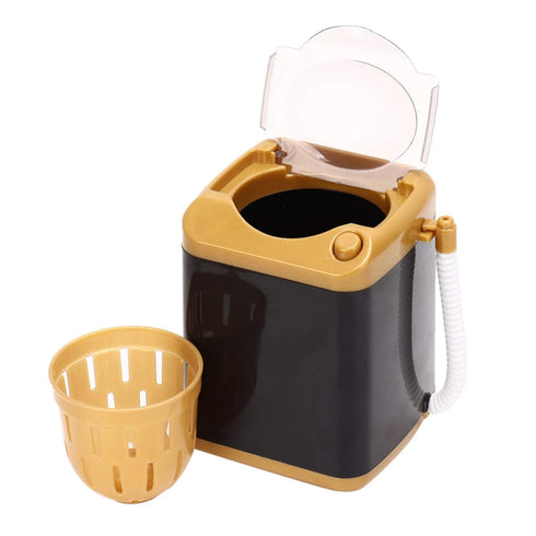 Mini Simulation Washing Machine, Mini Electric Brush Washing Machine for Girls, Ladies Cleaning Cosmetic Tool (Gold)