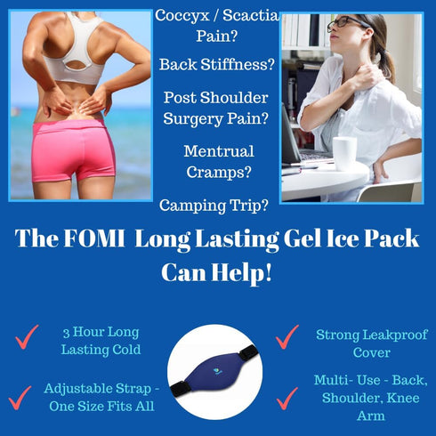 FOMI Long Lasting 3 Hour Gel Ice Pack, Hot Cold Compress for Lower Back, Shoulder, Knee Pain Relief