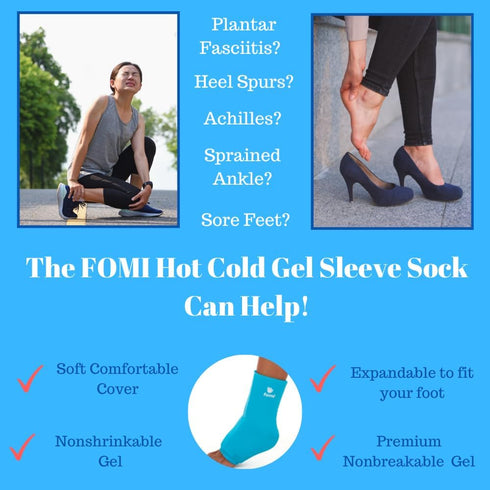 Pack 360 FOMI Hot Cold Ankle Foot Gel Ice Wrap | Premium Comfort Degree Solid Gel Cooling Compression for Plantar