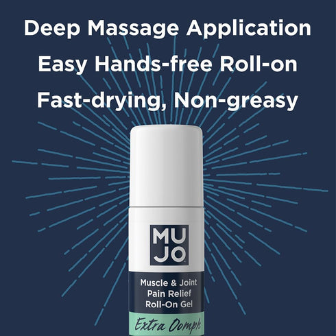 MUJO Extra Oomph Pain Relief Roll-On Gel, Fast-Acting Menthol with Organic Arnica, Aloe, Hemp for Muscles and Joints