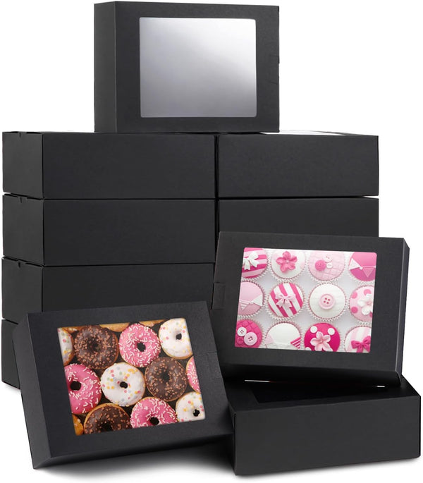 15 PCs Kraft Boxes with Window, 7.3x5.3x2.5 Inch Small Treat Cookie Bakery Boxes for Gift Giving, Dessert Boxes
