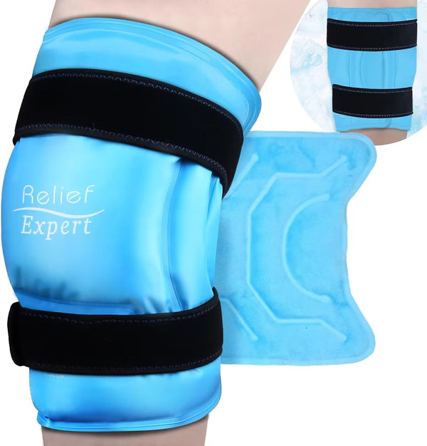 Relief Expert 20" XXXL Knee Ice Pack Wrap, Reusable Gel Ice Pack for Knee Injuries, Cold Compression Wrap After Surgery