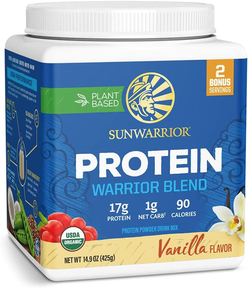 Sunwarrior Vegan Organic Protein Powder, Plant-Based BCAA Amino Acids, Vanilla, 17 Servings, Non-GMO
