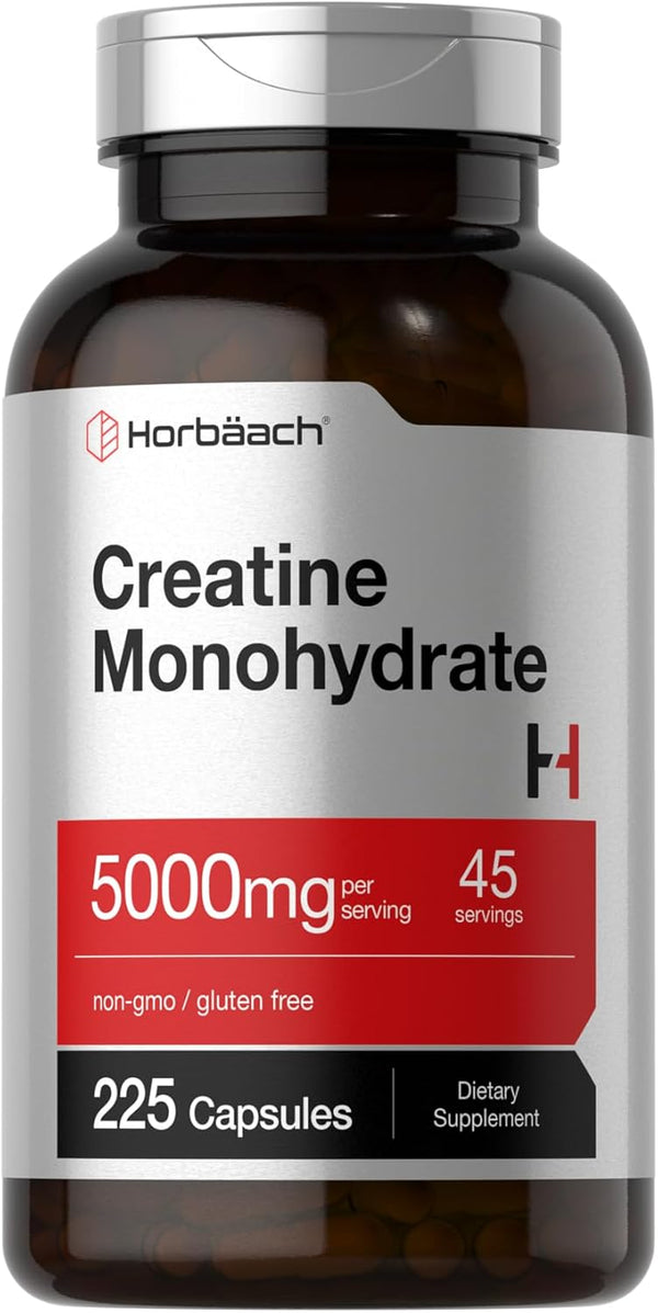 Horbaeach Creatine Monohydrate | 5g | 225 Capsules, Non-GMO, Gluten Free Supplement