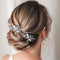 Heread Flower Wedding Hair Pins for Bride, Blue Rhinestones, Silver Pearl Hair Accessories, Pack of 2