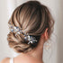 Heread Flower Wedding Hair Pins for Bride, Blue Rhinestones, Silver Pearl Hair Accessories, Pack of 2