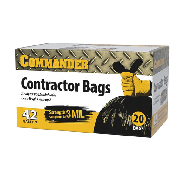 Commander Heavy Duty Contractor Bags, 42 Gallon, 3 MIL, 32" x 46", Pack of 20 for Industrial & Outdoor Use