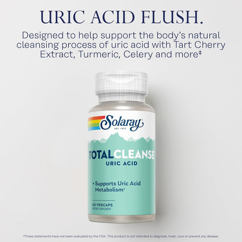 Solaray Total Cleanse Uric Acid Supplement - Joint Health with Tart Cherry Extract, 30 Serv, 60 VegCaps