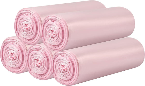 5 Rolls Small Trash Bags, 100 Counts Durable 4 Gallon Garbage Bags for Bathroom Kitchen Office, Pink Liners