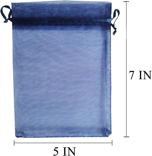100 Pieces Navy Blue Organza Bags, 5x7 Inch Drawstring for Baby Shower, Christmas, Party Favor, Wedding