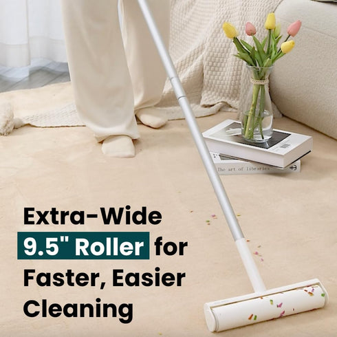 Large Lint Roller with Extra Sticky Roller - 420 Sheets, 9.5" Wide, Extendable Handle for Carpet, Couch, Pet Hair