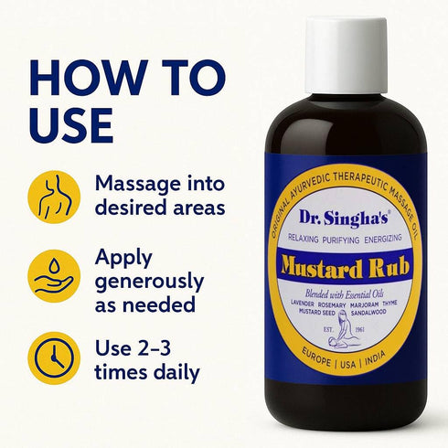 Dr. Singha's Mustard Rub, Original Ayurvedic Massage Oil, Relaxing, Purifying, Energizing, 6 oz, Made in USA