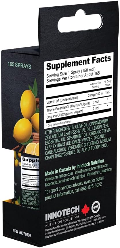 Innotech Nutrition Colflex Oregano Throat Spray, Cinnamon/Lemon, 25 ml