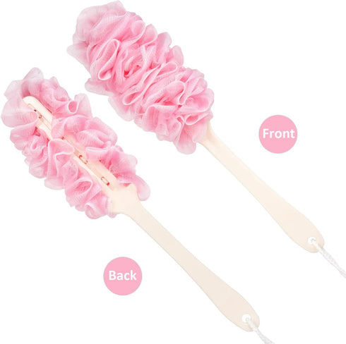 Lufa Back Scrubber for Shower, Anti-Slip Long Handle Bath Sponge, Soft Nylon Mesh Body Brush for Women & Men