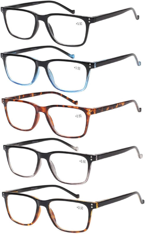 JOSCHOO 5 Pack Reading Glasses - Comfortable Spring Hinges for Men Women (5 Mix, 4.0) Medium