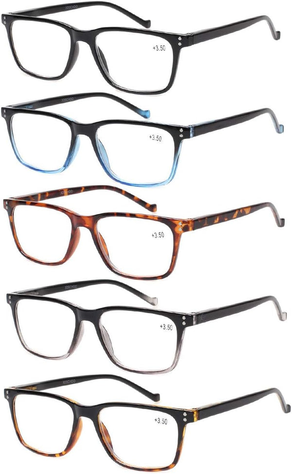 JOSCHOO 5 Pack Reading Glasses for Men Women, Comfortable Spring Hinges for Reading (5 Mix, 2.25)