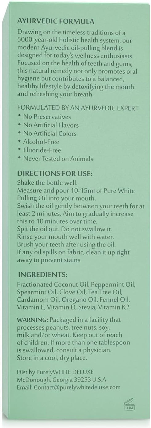 PurelyWHITE Coconut Pulling Oil - Mouthwash Mint Oil Pulling for Teeth Whitening & Healthier Gums