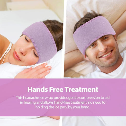 NEWGO Headache Ice Pack Head Wrap for Migraines, Cold Therapy Wrap for Headache Relief, Tension, Sinus Pain (Purple)