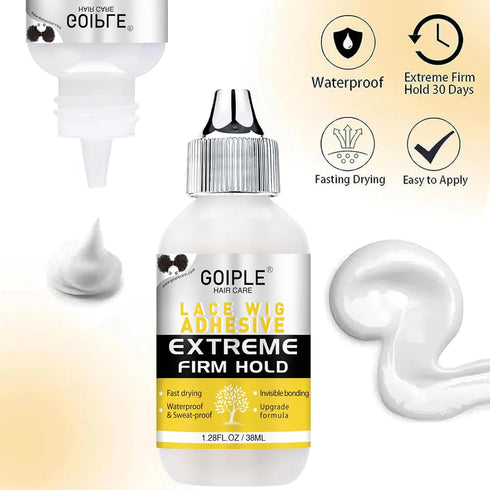 Goiple Wig Glue, Waterproof Lace Front Adhesive for Hair Replacement, Strong Hold Transparent Lace Glue, 1.28 fl oz