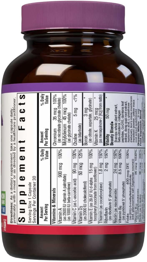 Bluebonnet Nutrition Ladies’ ONE 40+ Whole Food-Bed Multiple, 30 Vegetable Capsules, Non-GMO, Gluten Free