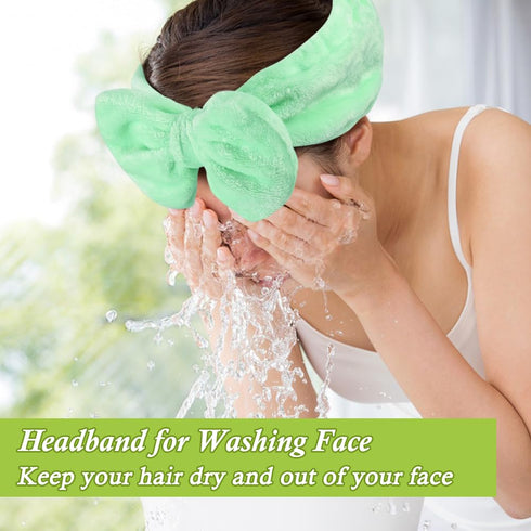 Shintop Makeup Headband - Soft Face Wash Headband with Cute Bow, Light Green
