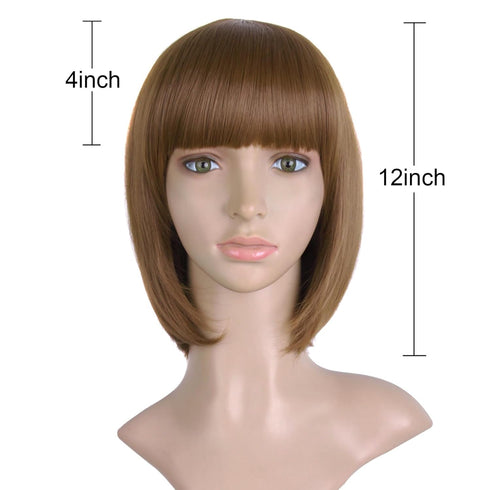 MapofBeauty 12 Inch/30cm Fashion Lady Short Straight Flat Bangs Bob Wig, Light Brown
