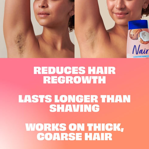 NAIR Sensitive Shower Cream Hair Remover with Natural Coconut Oil and Vitamin E, 12 oz Body Hair Removal Cream