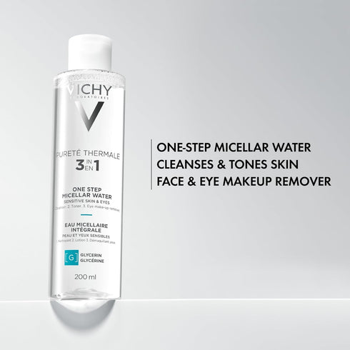 Vichy Pureté Thermale One Step Micellar Water - Makeup Remover & Facial Toner with Vitamin B5, Gentle Eye Makeup Remover