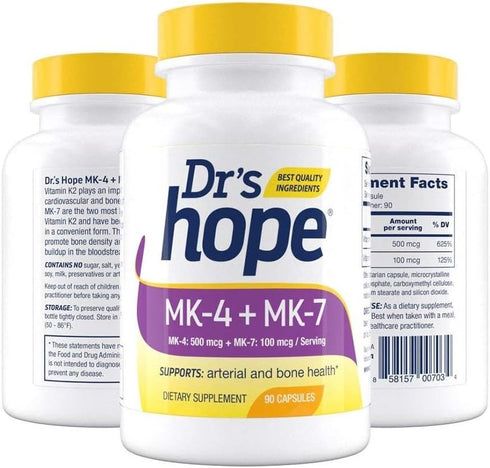 Vitamin K2-90 Capsules with 500 mcg MK4 + 100 mcg MK7 | Bone and General Health Support | High-Potency K-2 Vitamins Supplement - 1 Capsule Daily