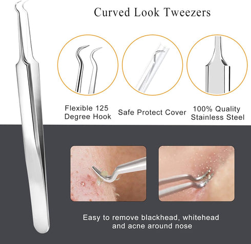 Pimple Popper Tool Kit (6 Pcs) - Blackhead Remover Comedone Extractor Tool Kit with Metal Case for Facial Care