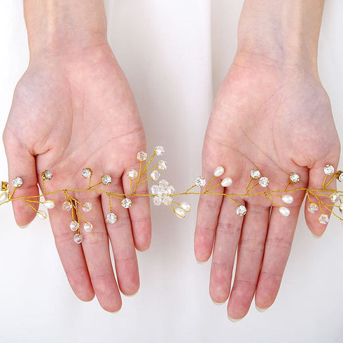 Yean Wedding Hair Vine - Long Bridal Headband Hair Accessories for Bride and Bridesmaid (Gold)