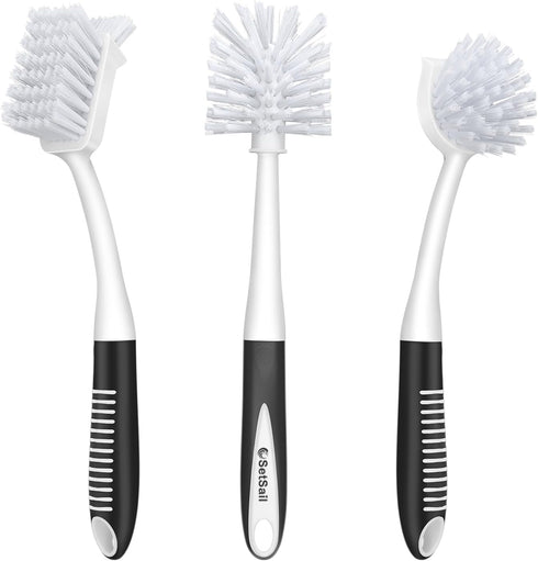 SetSail Dish Brush Set of 3, Includes Bottle Brush and Deep Cleaning Handle Brush for Kitchen Sink and Dishes