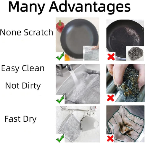 Non-Scratch Wire Cleaning Dishwash Dishcloth, Kitchen Washcloths for Washing Dishes, 10PCS, Silver