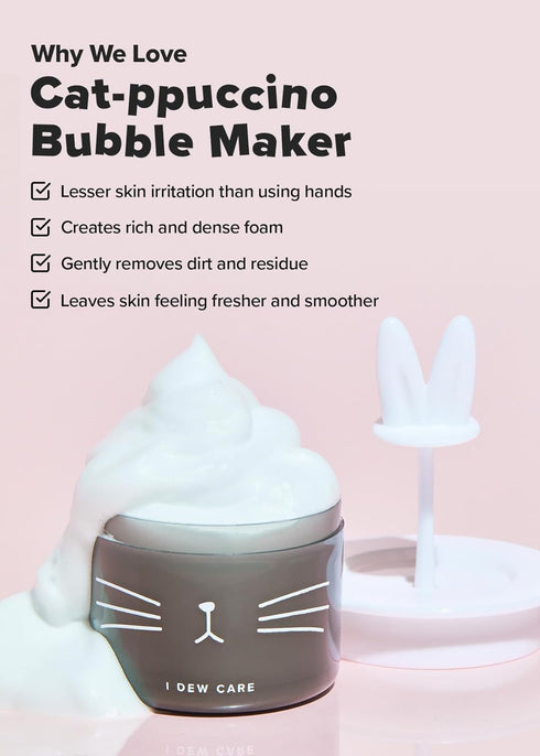 I DEW CARE Bubble Foam Maker - Cat-ppuccino for Facial Cleansing, Gifts for Women and Girls