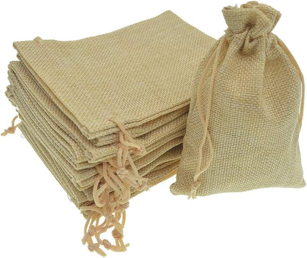 20Pcs Drawstring Burlap Bags, Jute Sacks for Jewelry Candy Pouch, Christmas Wedding Party Favor Gift Bags (Flaxen, 2.7