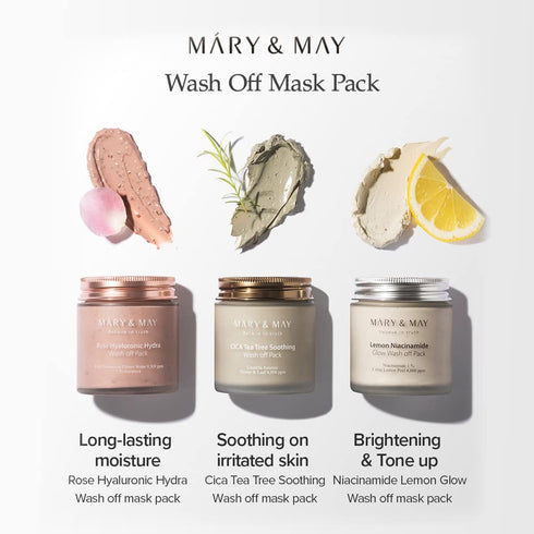 Mary&May Rose Hyaluronic Hydra Wash Off Pack 125g with French Rose Petals, Hyaluronic Acid, Vegan Wash Off Mask