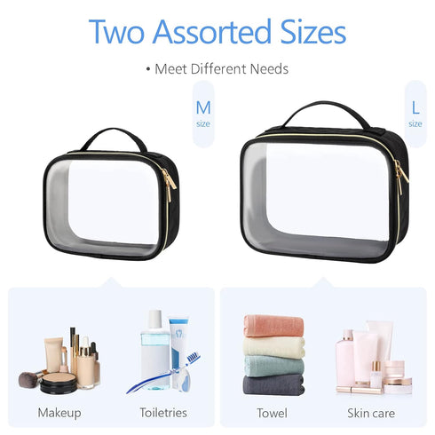 PACKISM Clear Makeup Bags - TSA Approved Large Opening Toiletry Bag, Black Travel Essentials