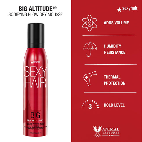 SexyHair Big Altitude Bodifying Blow Dry Mousse, 6.8 Oz | Volume with Hold, Thermal Protection, Humidity Resistance
