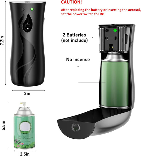 Automatic Air Freshener Spray Dispenser, Wall/Standing, Battery Powered, Remote Control, Black
